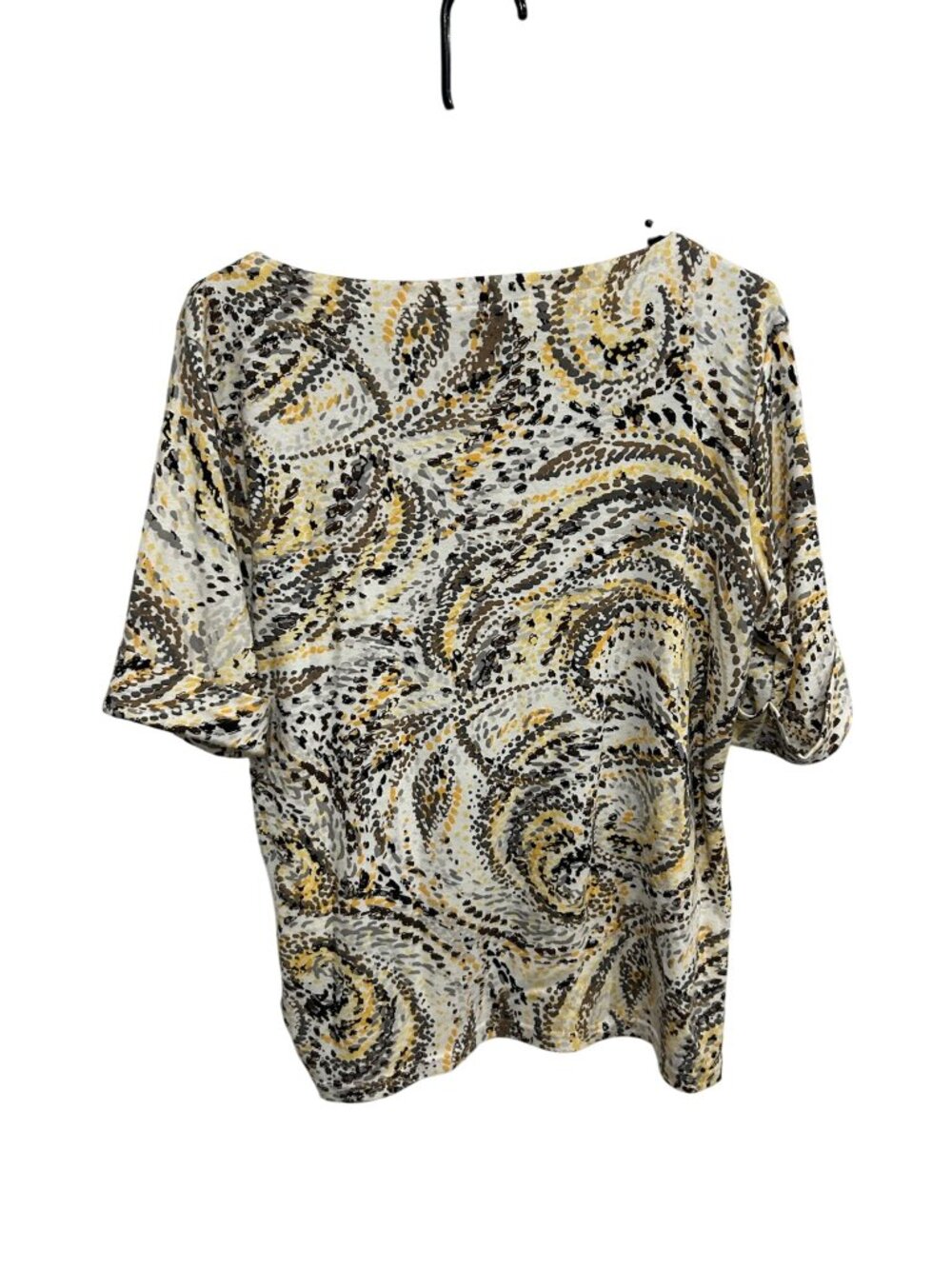 Karen Scott Swirl Print Top Yellow Brown Sz Large Cuffed Half Sleeve Mixed Print - Picture 2 of 9
